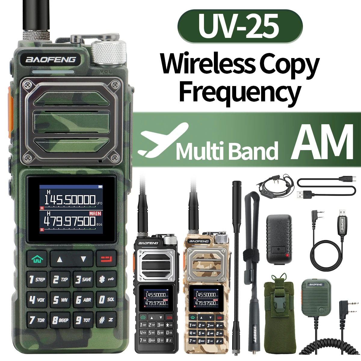 Baofeng UV-25 Walkie Talkie Drahtlose Kopierfrequenz Multiband UHF VHF Air Band 999CH NOAA Typ-C Ladegerät AM Ham Zweiwegradio