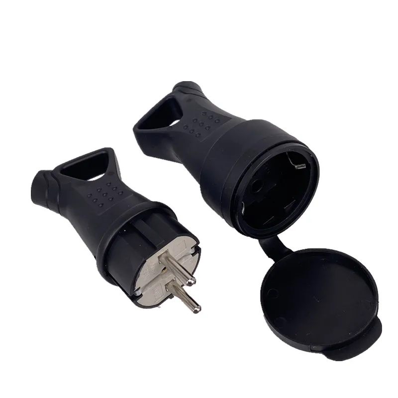 EU Rubber Waterproof Socket Plug Electrial Grounded European Connector With Cover IP54 For DIY Power Cable Cord 16A 250V