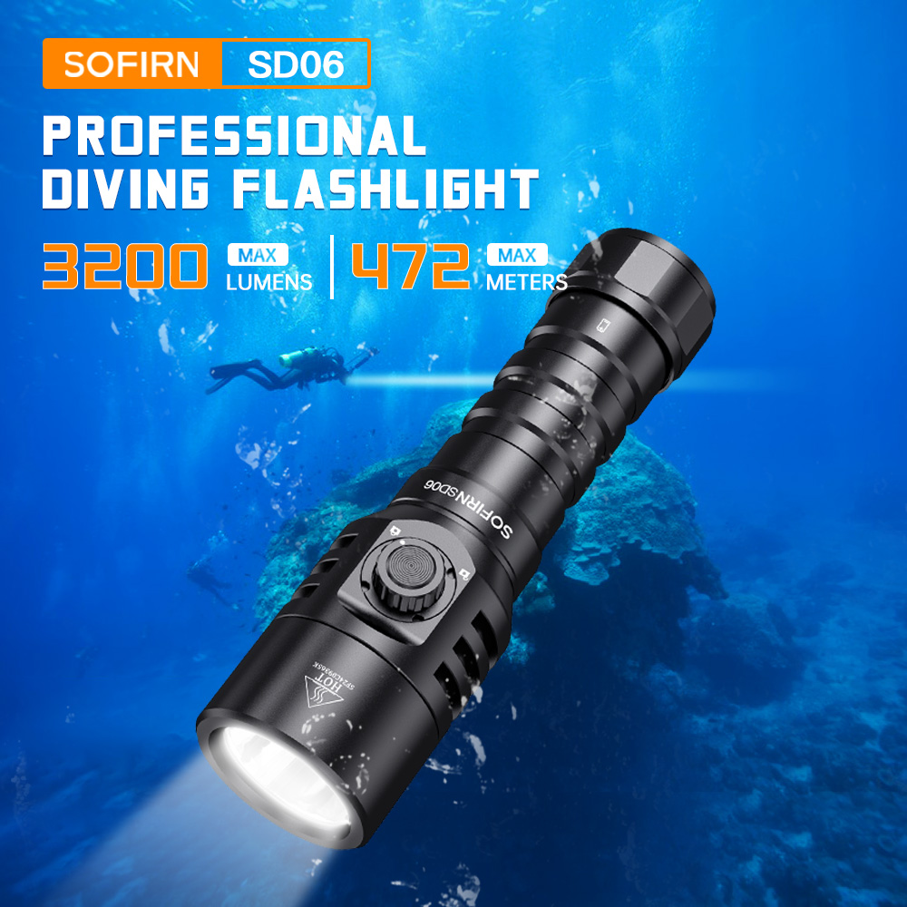 Sofirn SD06 luz de buceo SFT70 potente 3200lm 21700 linterna de buceo interruptor giratorio con modo de bloqueo 6500K