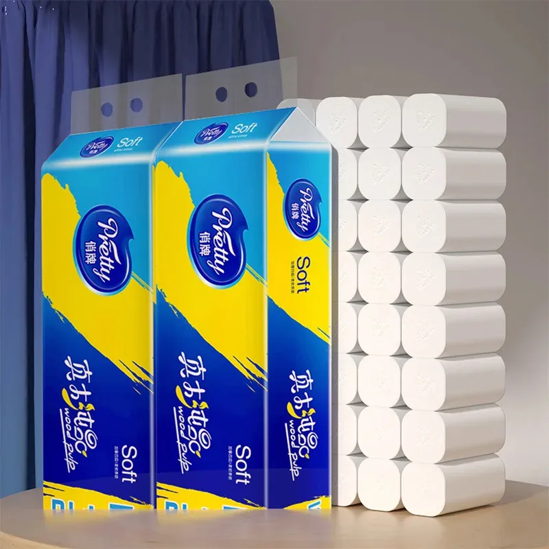 12 rollos de papel en rollo de caja completa con 4 capas de papel higiénico en rollo de núcleo engrosado