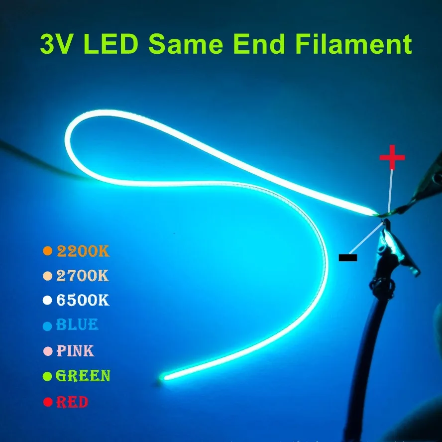 Filamento LED del mismo extremo, Flexible, ultradelgado, 3V, bombilla en espiral, filamento Retro, bombilla Edison, piezas de lámpara, tira de iluminación de diodo, decoración