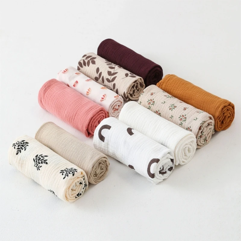 목화 Swaddle 담요 아기 담요 솔리드 컬러 꽃 인쇄 모슬린 기저귀 Swaddle 새로 태어난 Crinkle Fabric Born 유모차 커버