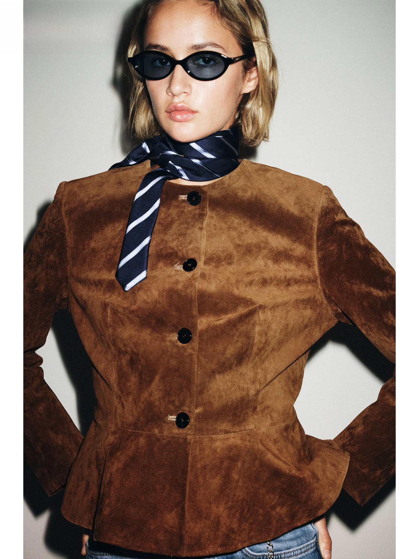 Jaqueta de Couro Fena ZAPRHA com Decote Redondo e Manga Longa, Estilo Casual, Nova Chegada de Outono, Versátil