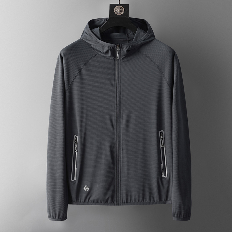 UPF50+ Sudadera con capucha de protección UV de verano Unisex transpirable de seda de hielo deportes al aire libre pareja playa estilo callejero chaqueta ligera