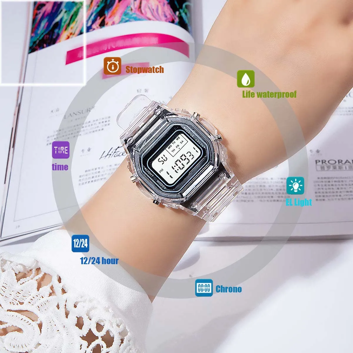 Mode enfants montre Simple LED montre numérique décontracté Transparent Sport montre électronique garçons filles horloge lumineuse montre enfant