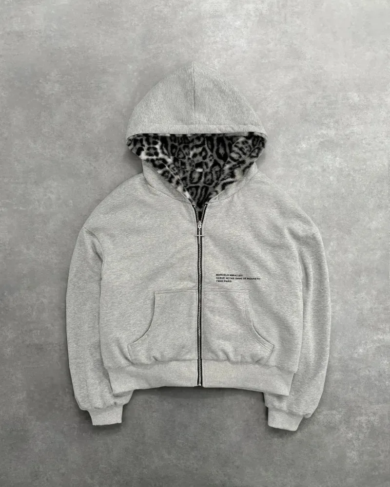 Hip-hop nueva ropa de dos caras Harajuku Retro estampado de leopardo moda suelta cremallera Sudadera con capucha hombres calle Casual sudadera mujeres