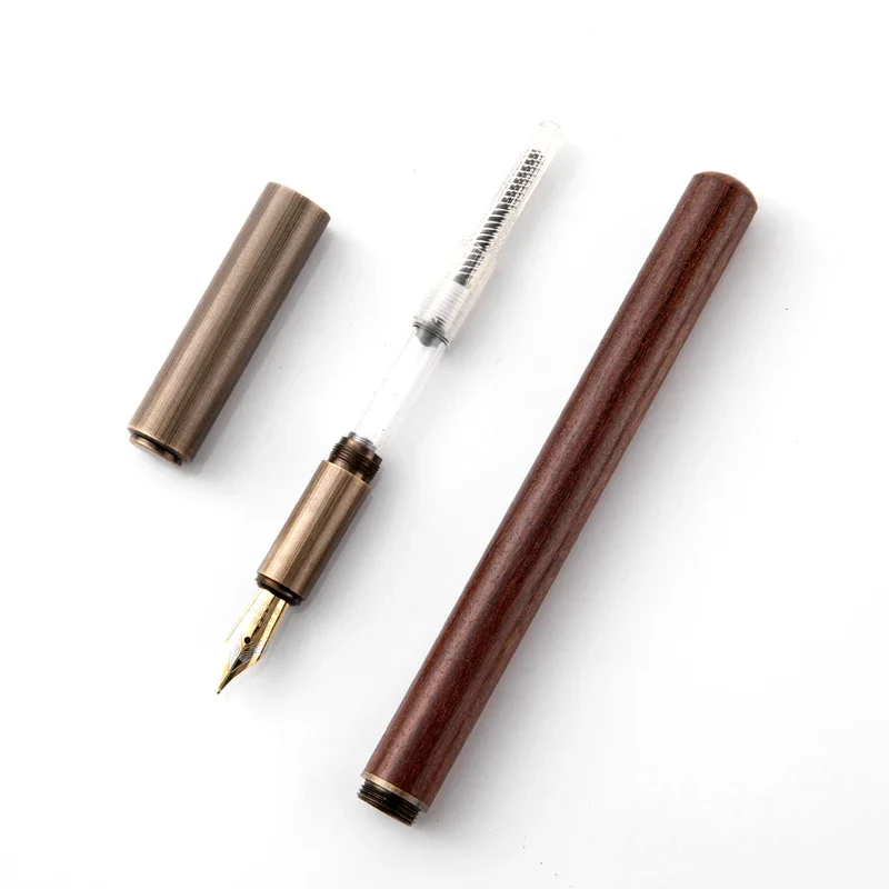 Luxe Retro Hout Brons Vulpen Kantoor Zakelijk Schrijven Kunst Kalligrafie Inktpennen 0,5 mm School Student Briefpapier Geschenken
