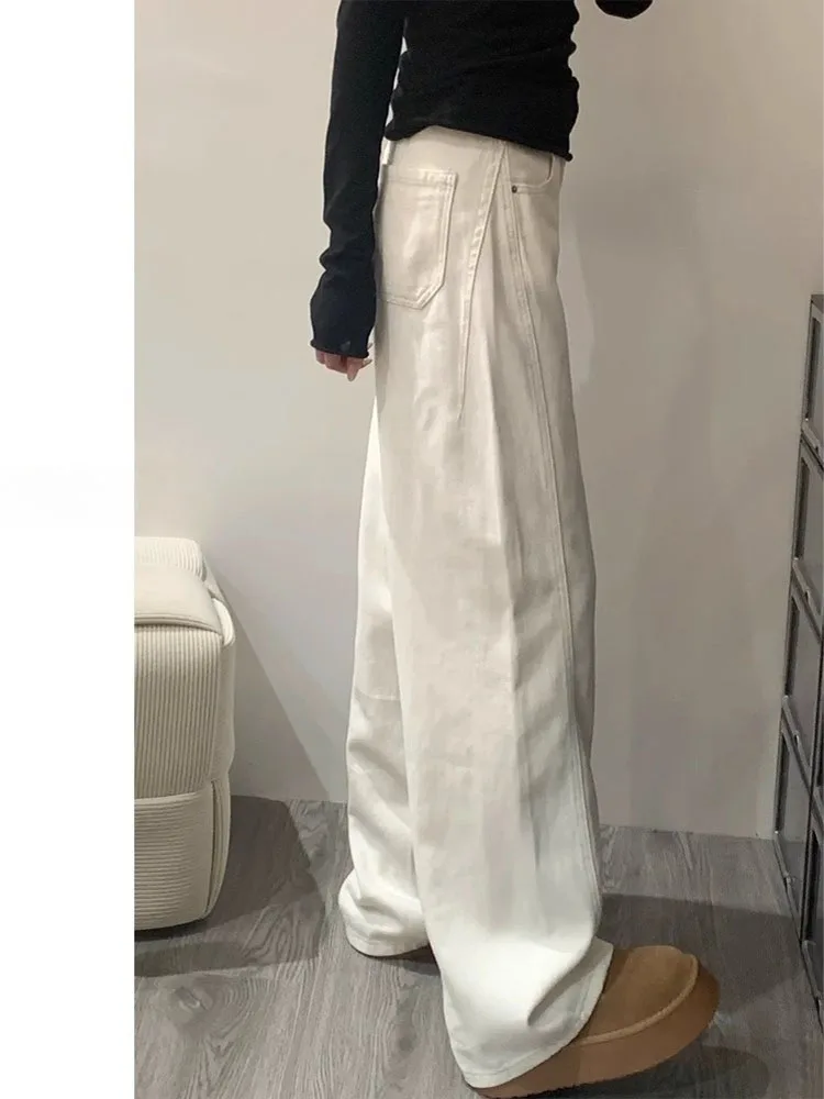 High Waist Wide Leg White Denim Jeans Women's Loose Drapey Straight Cut Trousers Autumn New Sle Casual High Waist Jeans