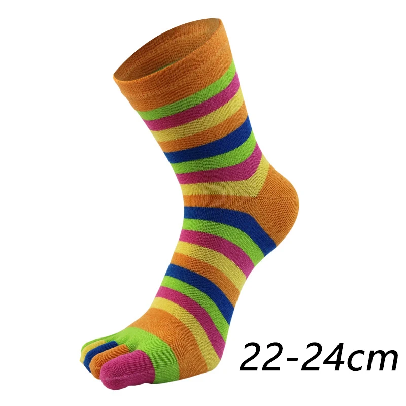 Nuevos calcetines con dedos para mujer, divertidos calcetines con cinco dedos, calcetines cortos transpirables de algodón con estampado de rayas coloridas y arcoíris para mujer