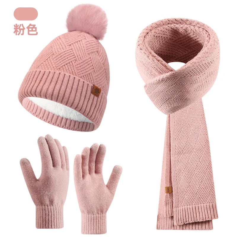 Set di guanti sciarpa con cappello lavorato a maglia da donna, combinato termico invernale in 3 pezzi, berretto da esterno a doppio strato