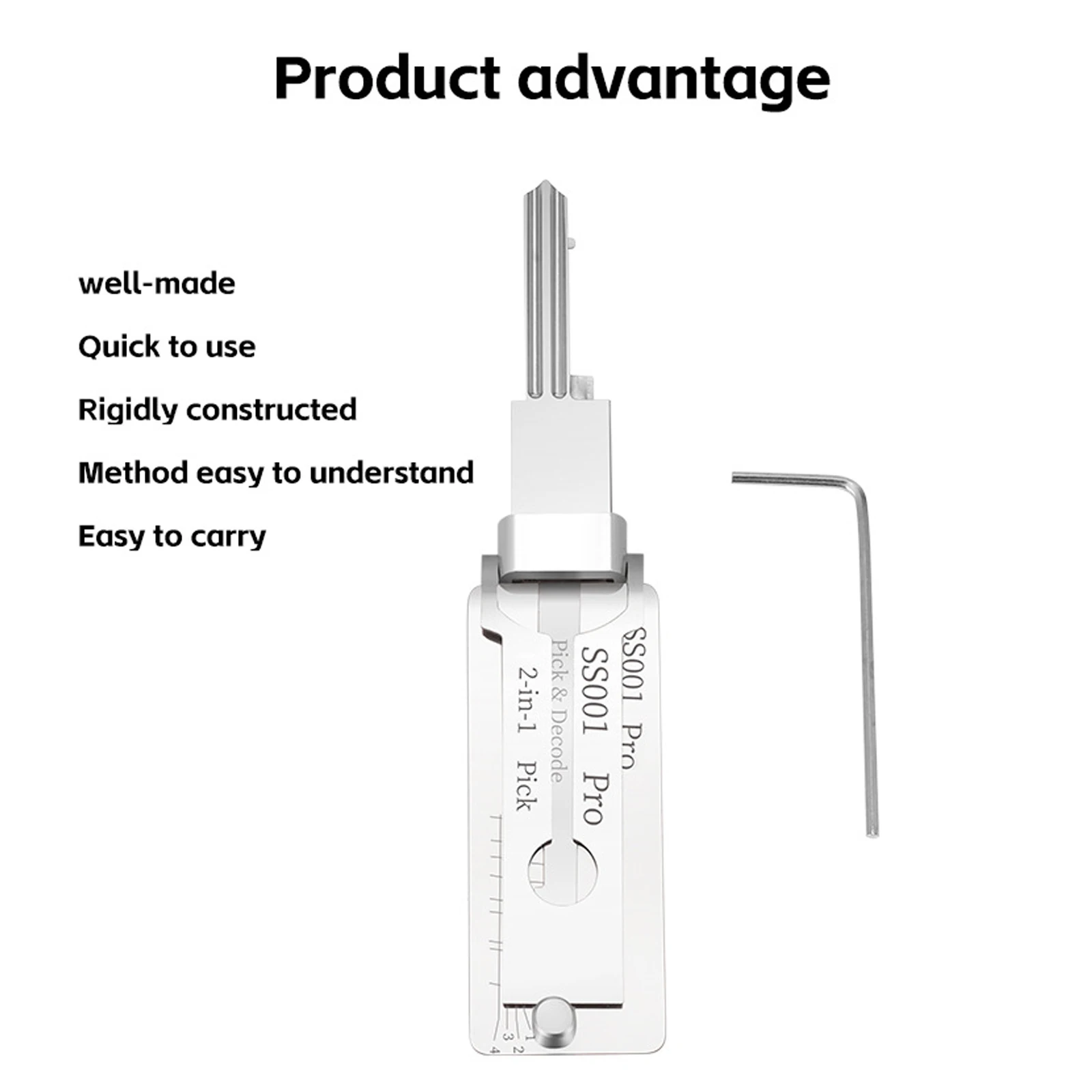 SS001 Key Decoder Stainless Steel Lock Key Precision Hook Pick Set Maintenance Repair Tool Unlocking Engineering Multi-function