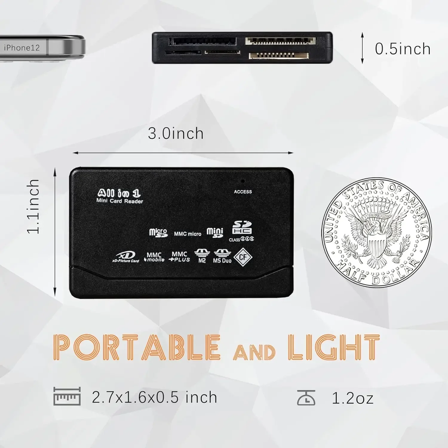 All In One Memory Card Reader USB External Cardreader SD SDHC Mini Micro M2 MMC XD CF Reader  For MP3, Digital Camera