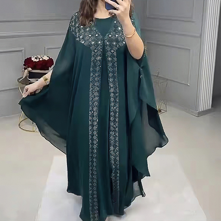 ドレスアフリカのドレス女性のためのシフォン Boubou アンカラ Dashiki 2 個セット衣装ドバイカフタンアバヤローブマロカインファム