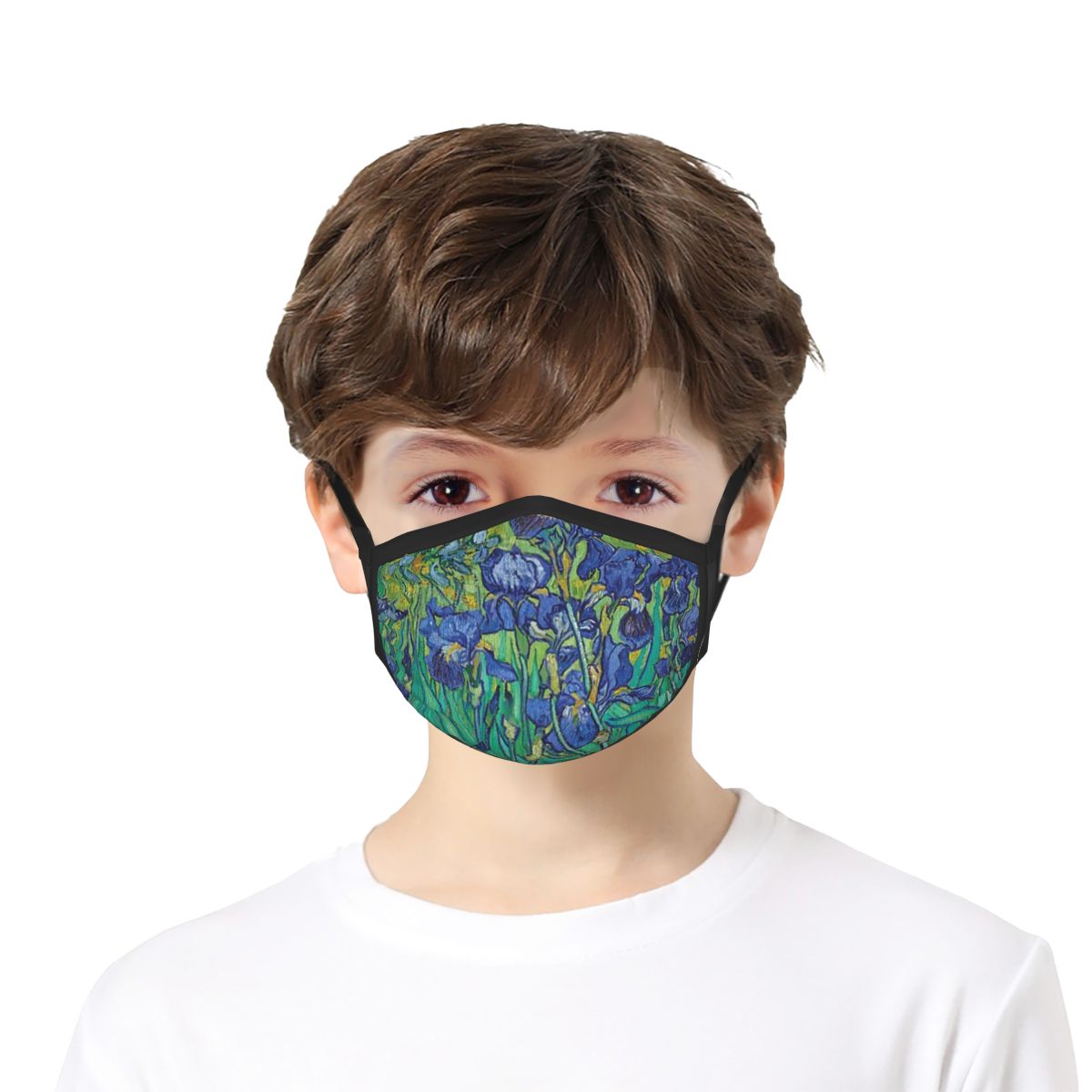 หน้ากากปิดปากใบหน้าน่ารักของเด็กๆ irises by Vincent van Gogh ใช้ซ้ำได้ระบายอากาศได้ดีหน้ากากปิดปากป้องกันฝุ่นน่ารักสำหรับเด็ก
