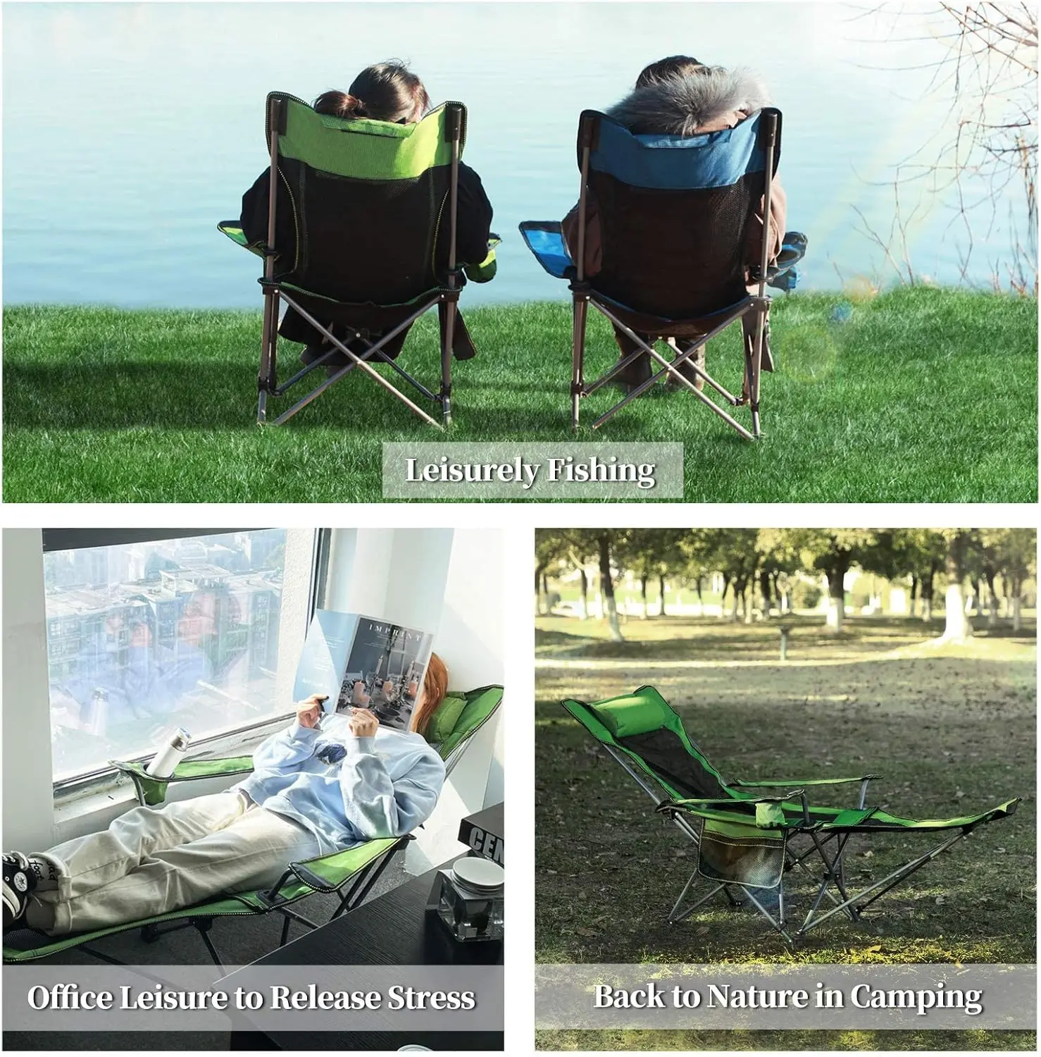 Camping Lounge Chair, Portable Reclining Camping Chair, Folding Camping Chair with Footrest,Headrest & Storage Bag