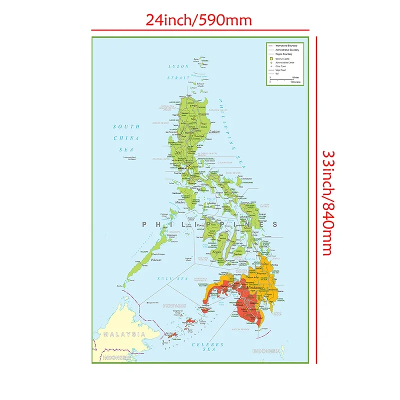 59*84Cm Philippines Bản Đồ Hành Chính Trong Tiếng Anh Tranh Canvas Unframed Áp Phích Và In Phòng Khách Trang Trí Nhà Cửa