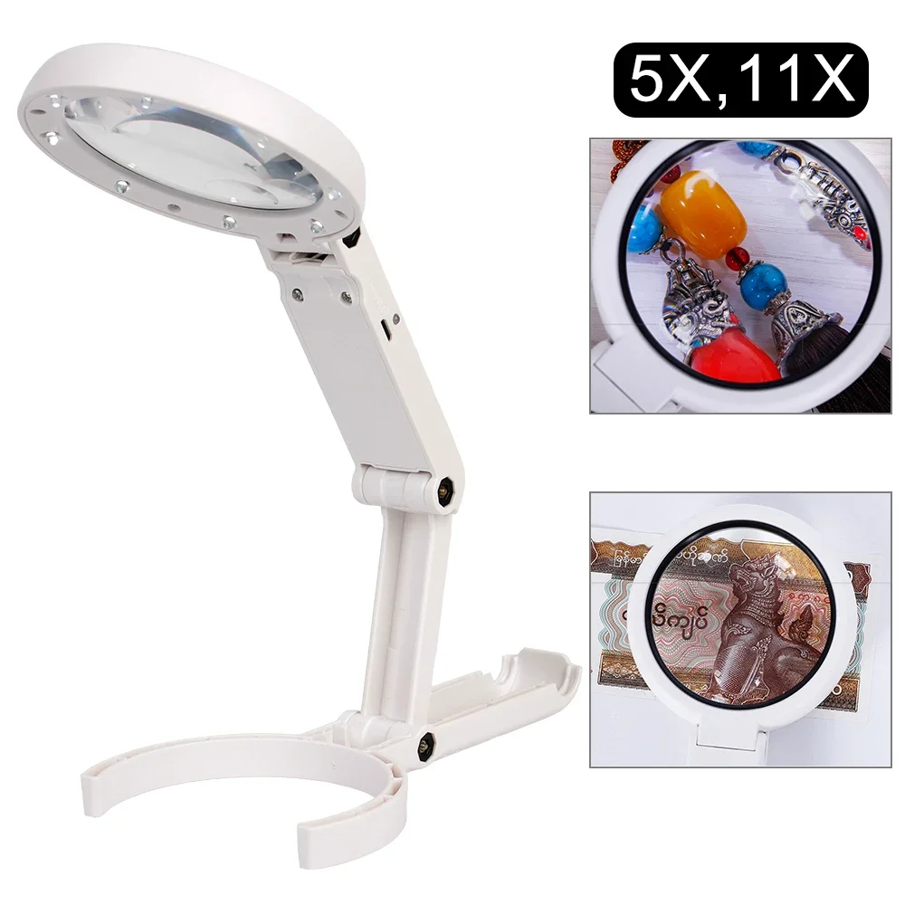 Vergrootglas met 11x vergroting Handbediend 8 LED-licht Sieradenvergrootglas Multifunctioneel draagbaar ontwerp