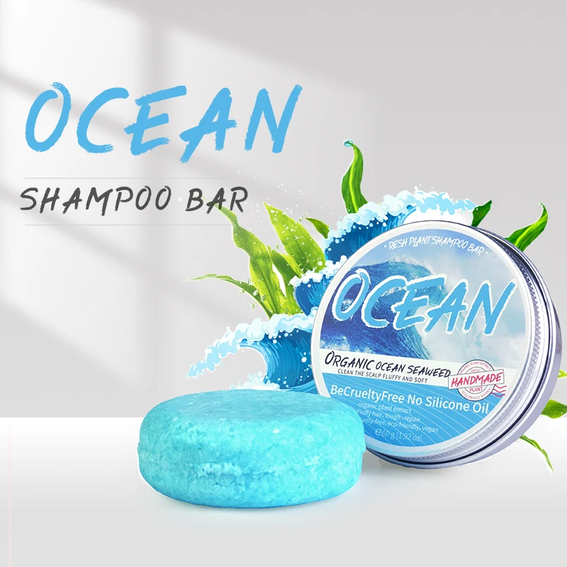 Sabonete shampoo com fragrância fresca do oceano, sabonete shampoo à base de plantas, sabonete com sal marinho, limpeza profunda, remoção de óleo, remoção de caspa, smoot