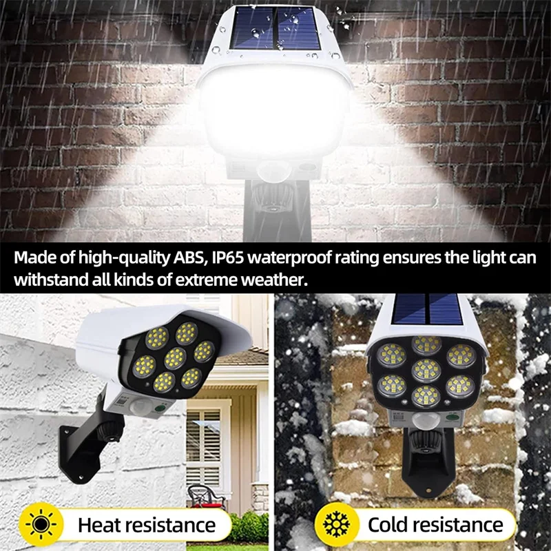 ไฟพลังงานแสงอาทิตย์กลางแจ้งพร้อม Motion Sensor รีโมทคอนโทรล FloodLights Dummy Decoy กล้องรักษาความปลอดภัยปลอมสําหรับ Garden