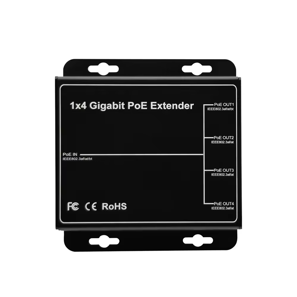 Gigabit Poe Extender 4 Port 1000/802,3 m Netzwerk-Switch-Repeater 90W ieee802.3af/at Plug & Play für Poe Switch NVR IP-Kamera