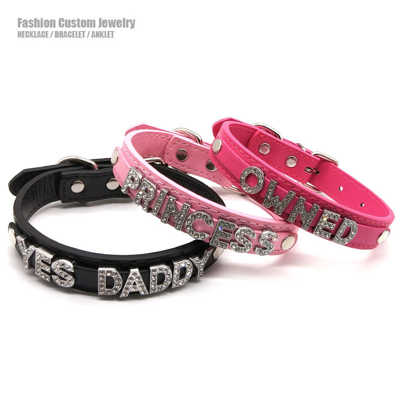 Sexy strass letras gargantilha colar personalizado jóias das mulheres dos homens diy nome personalizado cosplay traje festa chocker