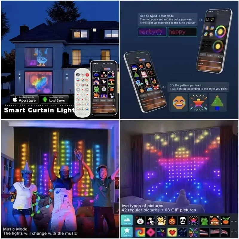 400 diod LED inteligentne oświetlenie kurtyny aplikacja Bluetooth LED String RGB bajkowe światła DIY wyświetlacz zmiany muzyki do dekoracji okna sypialni