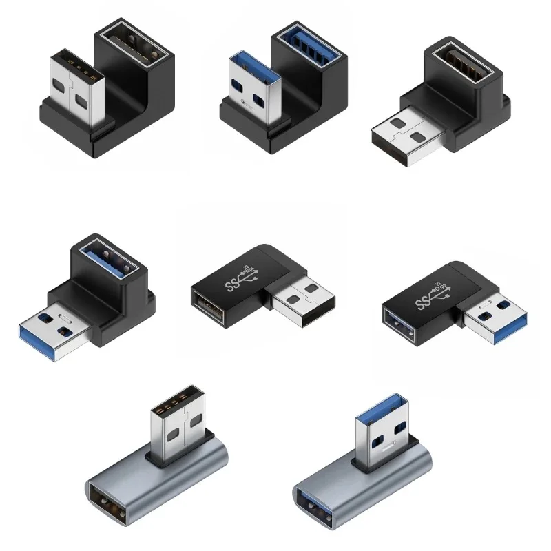 Adaptador de extensión USB 3,0 de ángulo recto 90, codo hacia arriba, conector USB de 10Gbps para PC, convertidor de enchufe de extensión macho a hembra