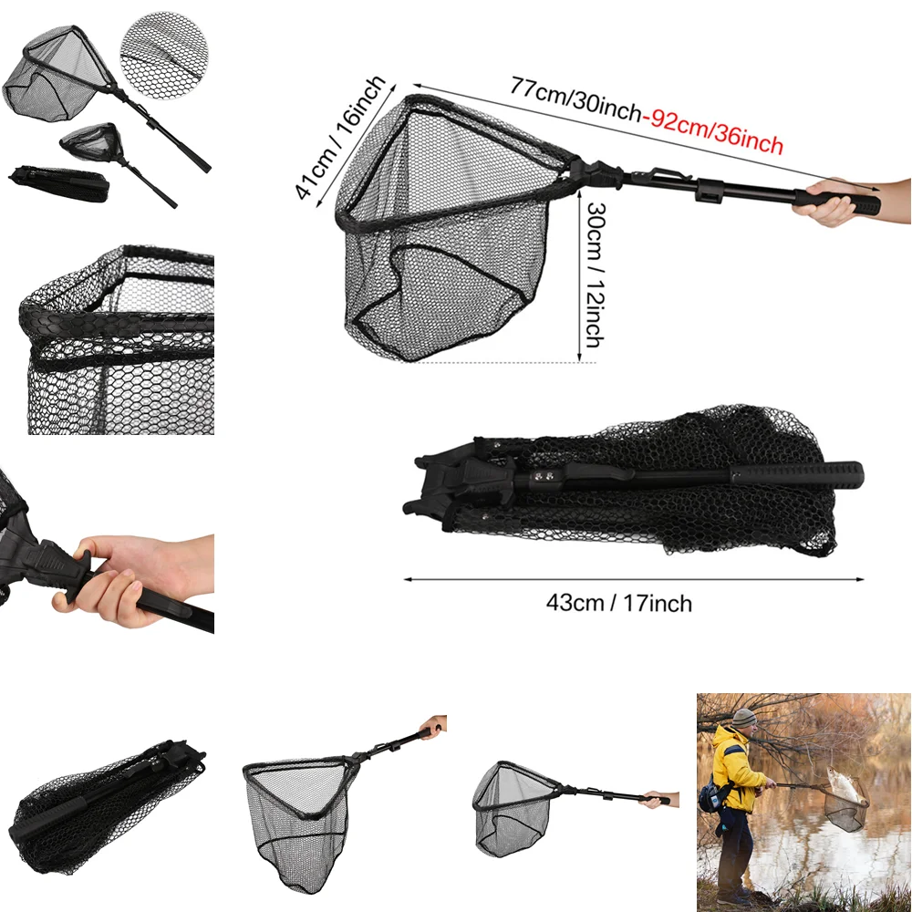 พับตกปลา Landing สุทธิ Telescoping POLE Handle ขยาย 190 ซม.100 ซม.80 ซม.ตกปลาสุทธิสําหรับน้ําเค็มน้ําจืด