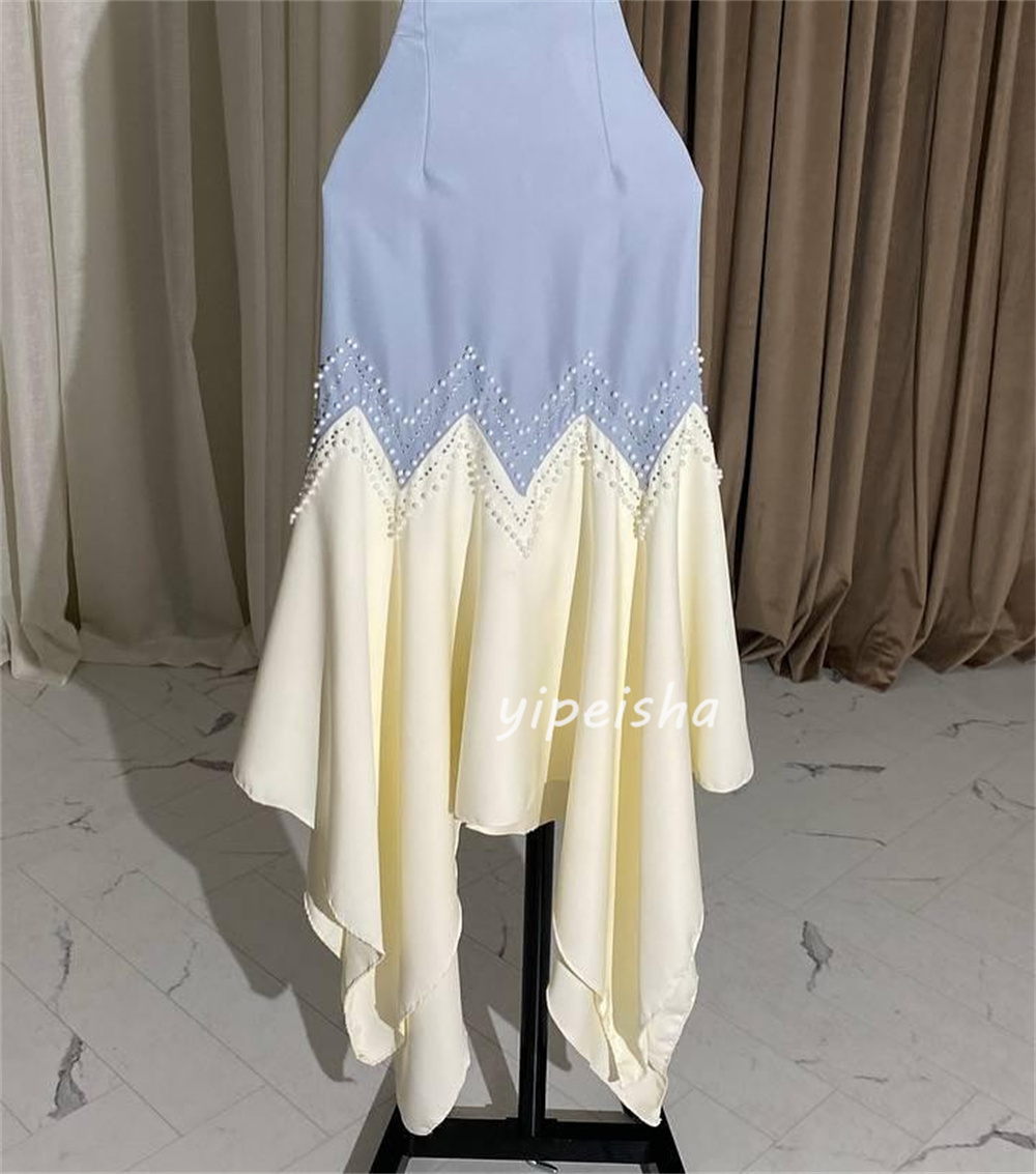 Maßgeschneiderte funkelnde, aufwendige Jersey-Pailletten, Perlenfalte, gerüschte Meerjungfrau-Midikleider mit U-Ausschnitt, maßgeschneiderte Anlasskleider im Retro-Stil