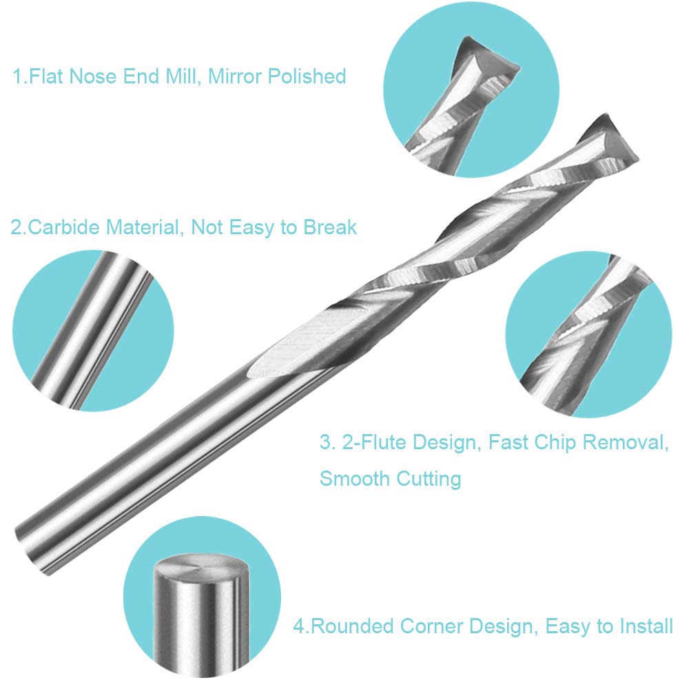 10 pz 3.175 1/8 Gambo 2 Flauto Fresa A Spirale CNC Naso Piatto Fresa Incisione Router Bit per Legno Strumento di Carburo Endmill