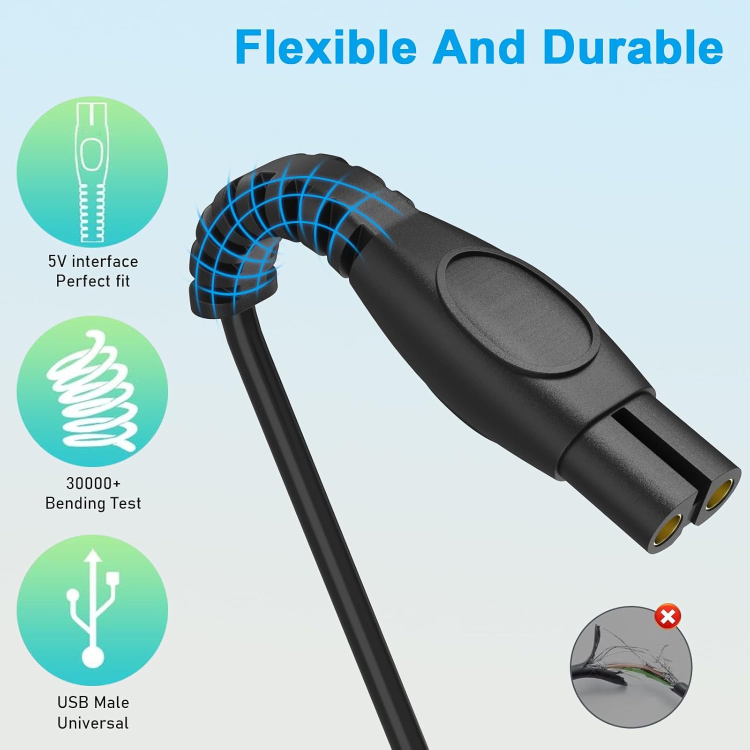 Cabo carregador USB Brangdy 5V compatível com Philips Norelco One Blade QP2724 QP2834 QP1424 QP1324 QP1924 QP4631 Barbeador elétrico