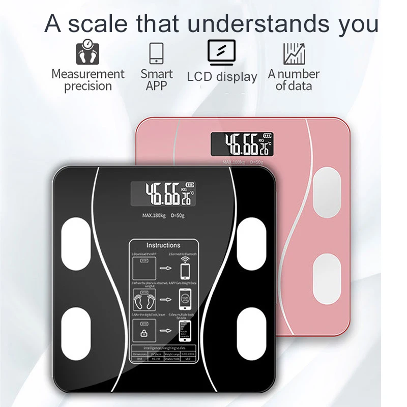Báscula inteligente para grasa corporal, báscula Digital inalámbrica para baño, báscula electrónica Bluetooth con aplicación para teléfono inteligente