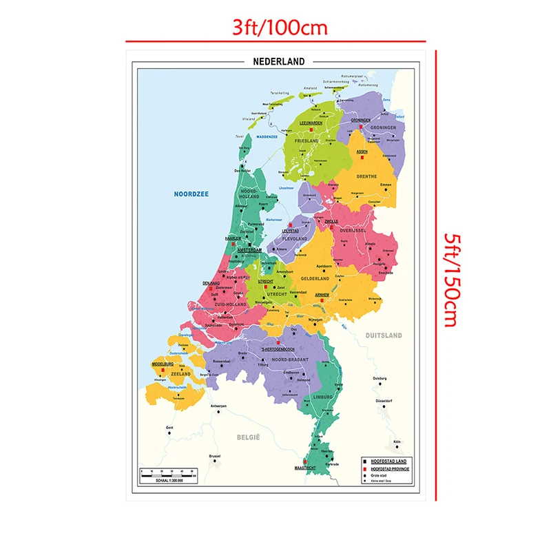 De Nederland Kaart In Nederlandse Muur Decoratie Poster Non-woven Canvas Schilderij Onderwijs School Kantoorbenodigdheden 100*150 cm