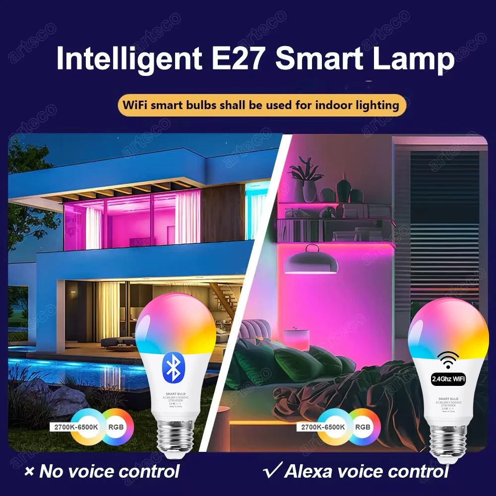 Tuya Wifi/Bluetooth Smart Led Glühbirne Alexa Led Lampe E27 RGB 110V 220V Smart Lampen Scheinwerfer für Google Assisant Smart Leben