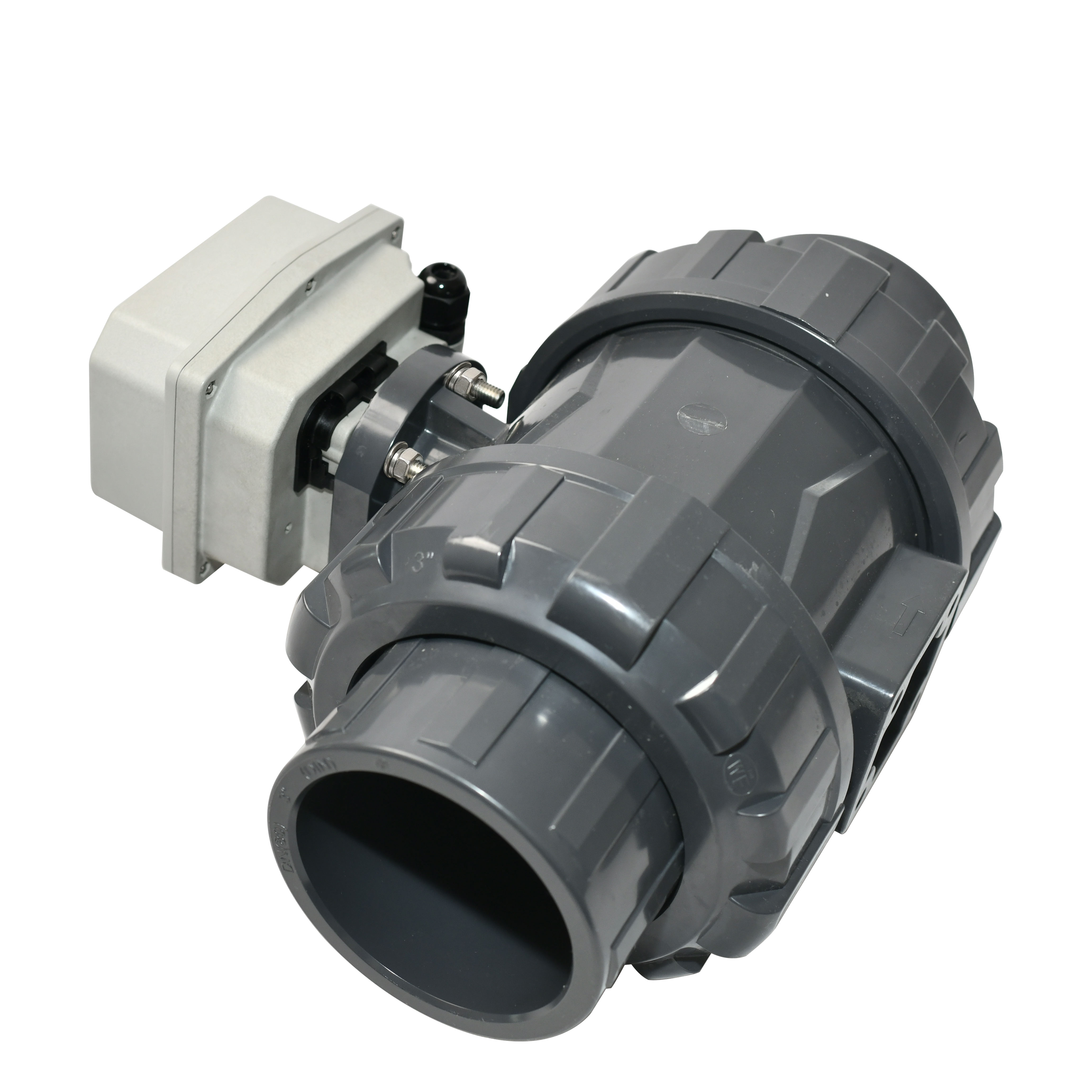 บอลวาล์วพีวีซี24V 1Mpa DN80 DC แบบเกลียวกระตุ้นไฟฟ้า2ทาง