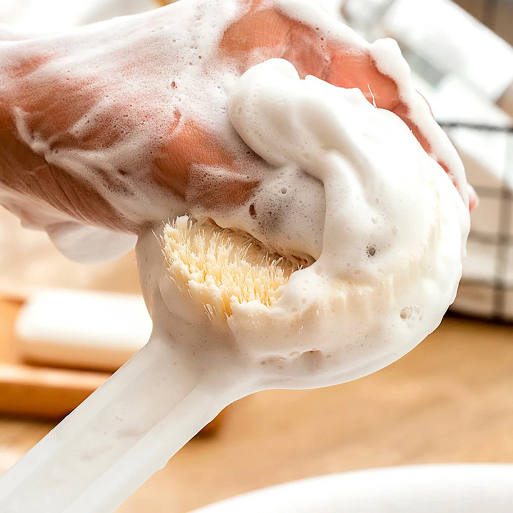 แปรงหลังด้ามยาวสําหรับอาบน้ําขนแปรงนุ่ม Body Exfoliating Bath แปรงสุขภาพผิว Shower Back Scrubber แปรงแห้ง