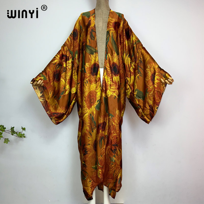 WINYI-Cardigan imprimé à la mode pour femmes, robe longue d'été élégante, robe de soirée Boho Maxi, vêtements de plage, kimonos Kaftan