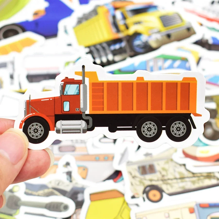 50 個エンジニアリング車両車のステッカーかわいいバストラックオートバイステッカー子供のおもちゃ旅行トロリースーツケースラップトップスケートボード