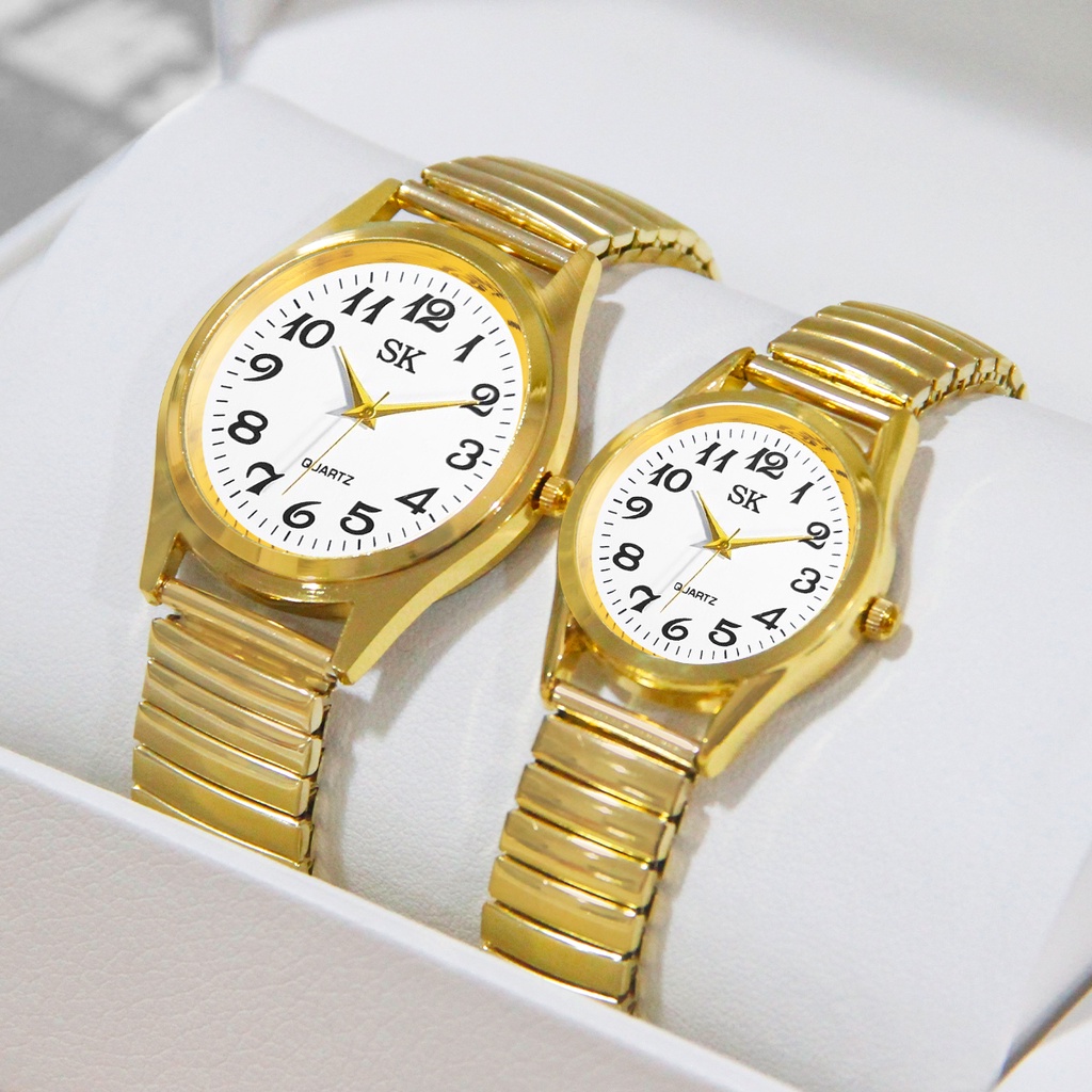 Reloj de negocios para hombre y mujer, conjunto de reloj de pareja, conjunto de reloj de cuarzo con correa elástica de estilo bohemio romántico (caja no incluida)