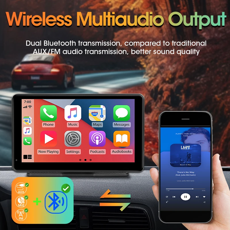 7 polegada rádio do carro sem fio carplay android auto multimídia player de vídeo portátil tela toque aux bt universal para kia toyota vw