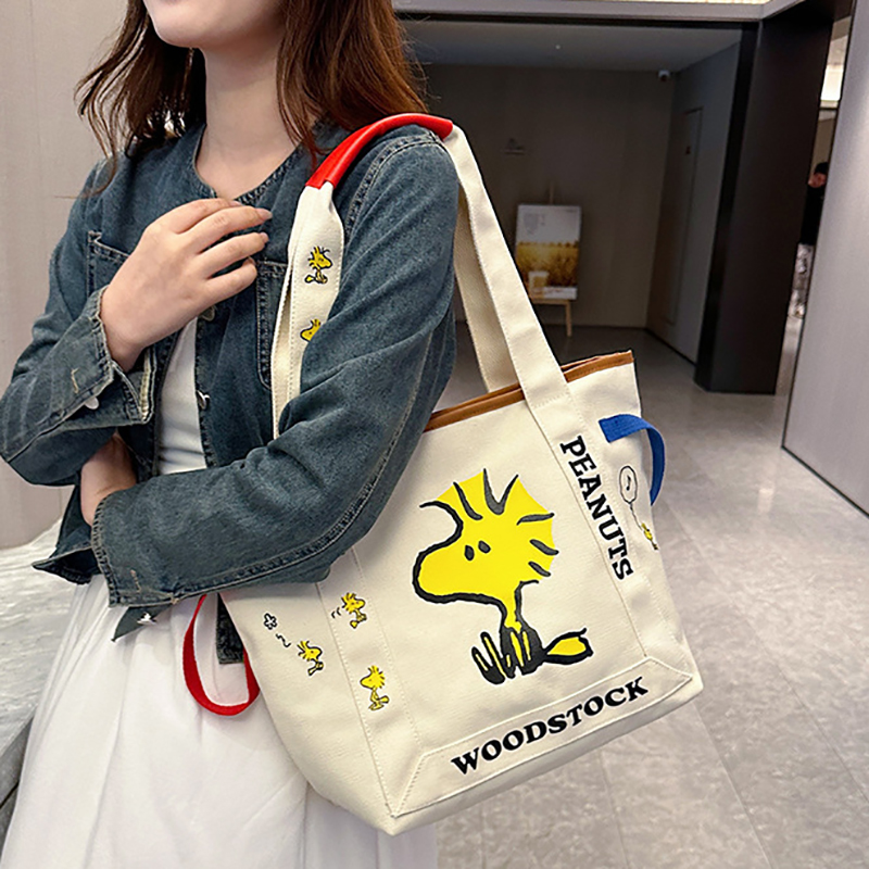 MINISO Disney Cartoon Snoopy Große Kapazität Canvas Tasche Student Handtasche Schultertasche Niedliche Print Einkaufstasche