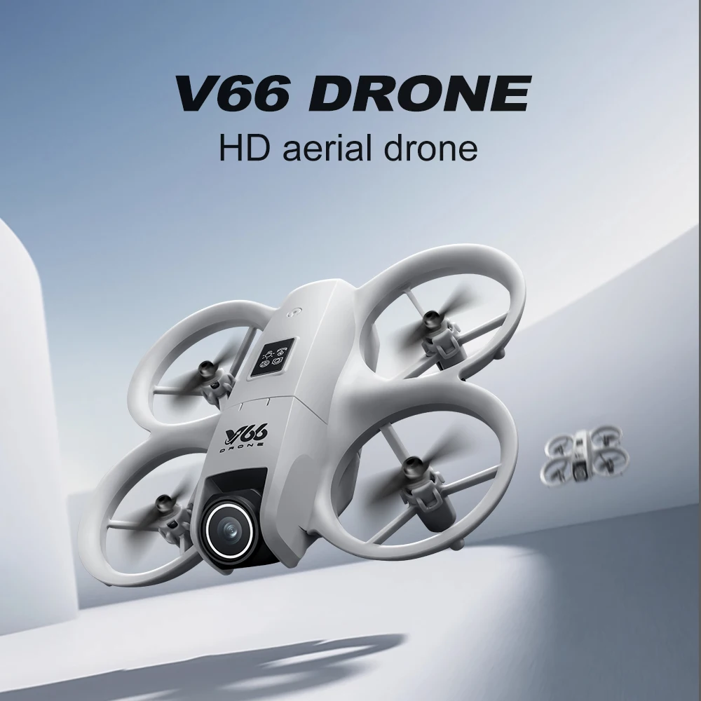 Novo V66 Mini RC Antena FPV Drone 8K Grande Angular HD Controlado Eletricamente 180 °   Brinquedo de helicóptero para evitar obstáculos dobrável com câmera