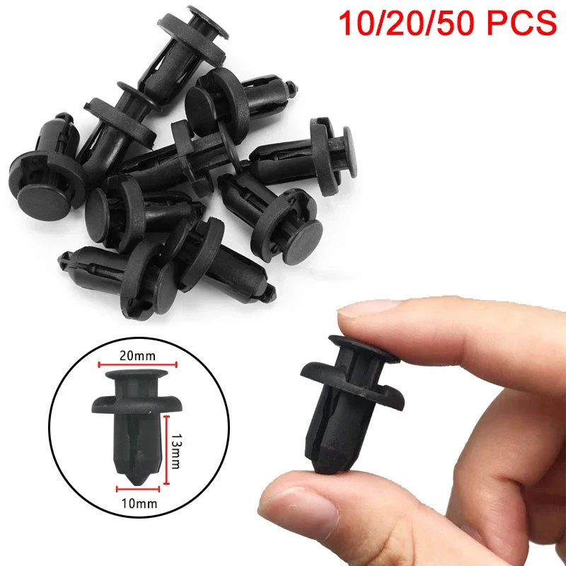 10/20/50 Uds 10mm de diámetro 10mm Panel de puerta de parachoques de vehículo Clips de revestimiento de guardabarros retenedor de plástico sujetadores automáticos Clips de remaches