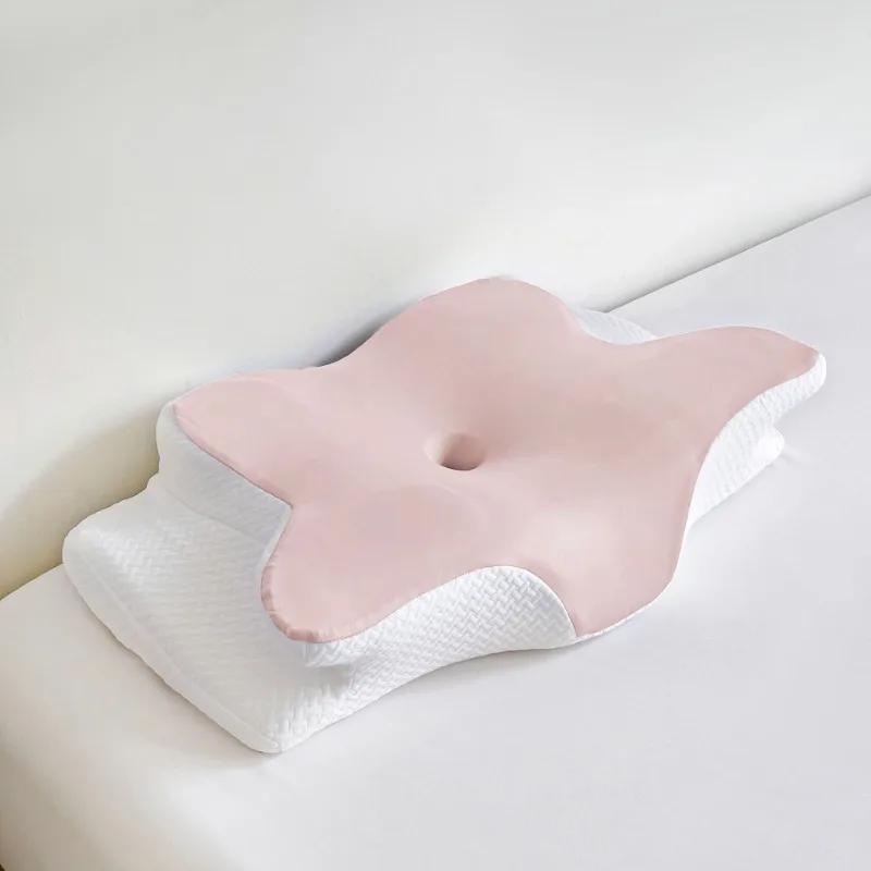 2025 nuovo cuscino in corno a forma speciale in tinta unita, cuscino per il sonno con protezione del collo a rimbalzo lento in cotone memory con cuscino a farfalla