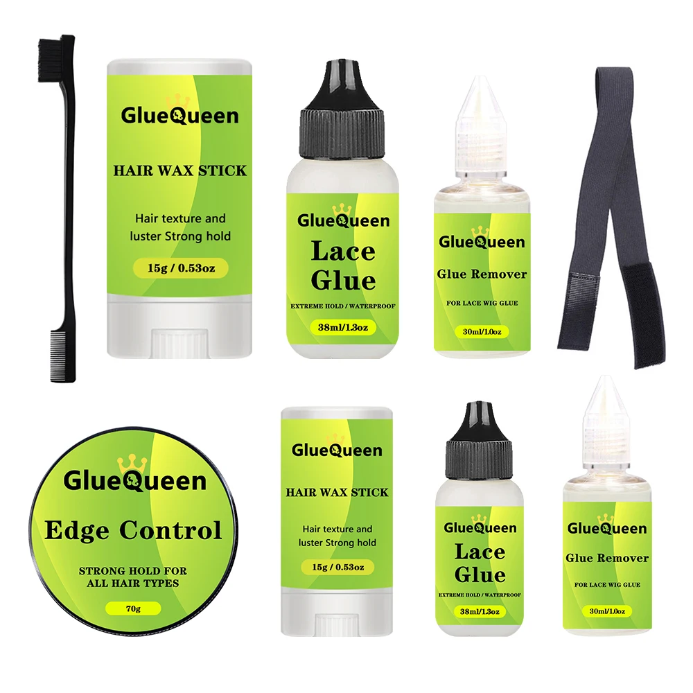 Pegamento para peluca con malla frontal, banda fundida resistente al agua, barra de cera para Control de bordes de peluca con cepillo para el pelo, Kit de instalación de peluca con removedor adhesivo