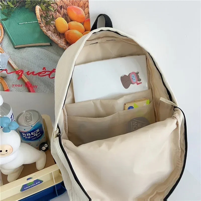Y2K 걸스 스타 패턴 노트북 배낭 십대 학생 대용량 학교 Bookbag 코듀로이 배낭 더블 스트랩 숄더 백