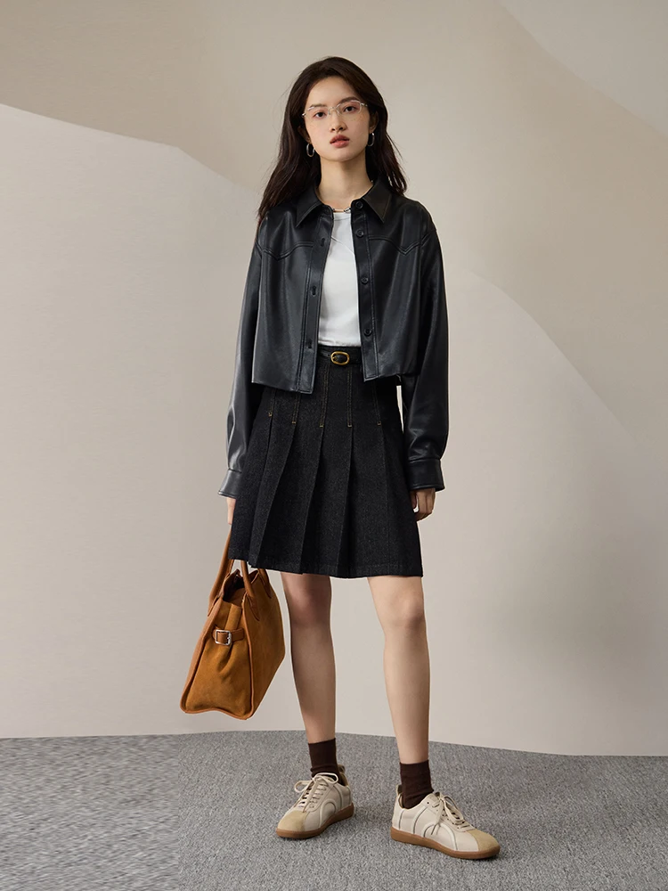 Ziqiao Kurzer amerikanischer Retro-Lederjackenmantel für Damen, 2023, Frühling und Herbst, neue lässige modische Lederkleidung, weiblich