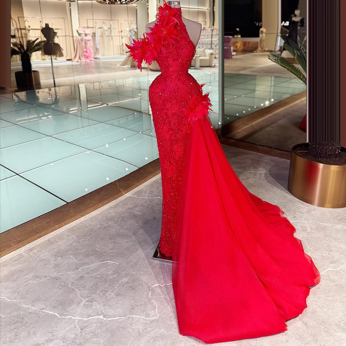 Dubai luxo frisado vestidos de noite cristal pena apliques rendas sereia vestido de festa especial vestidos de gala mulher casamento