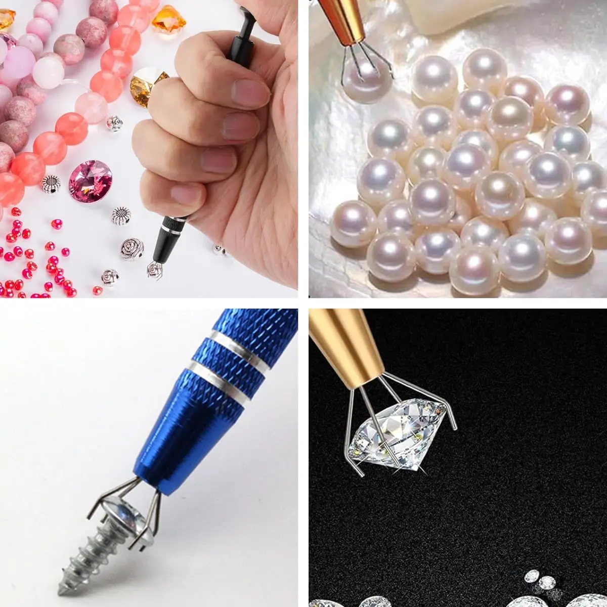 Professional ผู้ถือเครื่องประดับเจาะ Ball Grabber สกรูลูกปัด Pick Up ปากกาเครื่องมือ Gripper Prong แหนบ W/4 กรงเล็บ DIY ทําเครื่องมือ