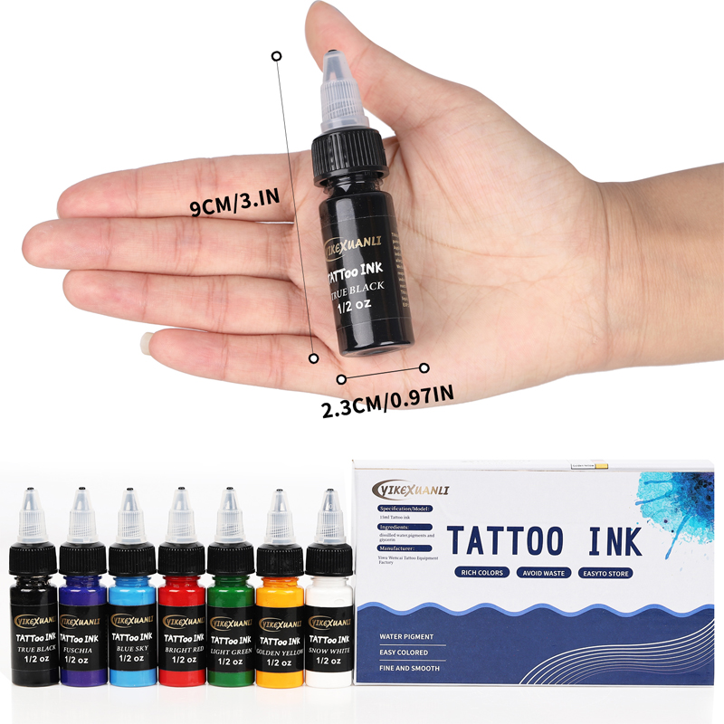 15ml 7 cores pigmento de tinta de tatuagem com caixa kits de tatuagem de arte corporal tintas de beleza profissional maquiagem suprimentos de tatuagem semi-permanente